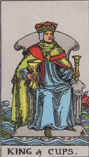 King of Cups Authorship: [Arthur Edward Waite], Pamela Coleman Smith was the artist and worked as an artist 'for hire.' Waite was the copyright holder and he died in 1942., Public domain, via Wikimedia Commons