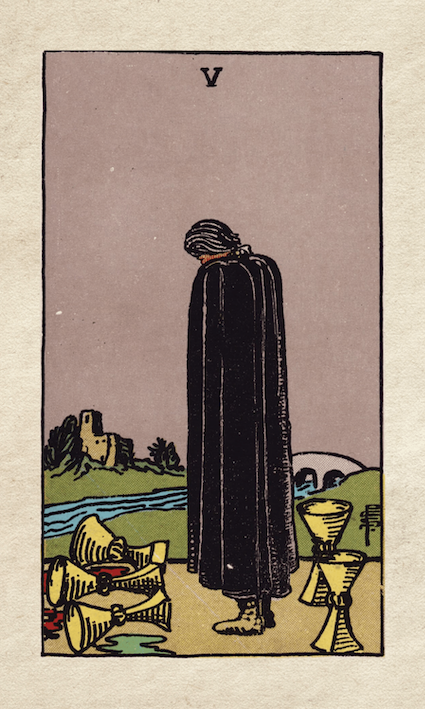 rider waite five of cups
