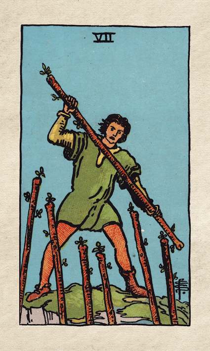 07 Seven of wands Rider waite Seven of Wands