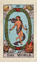 The World tarot card and the lemniscate